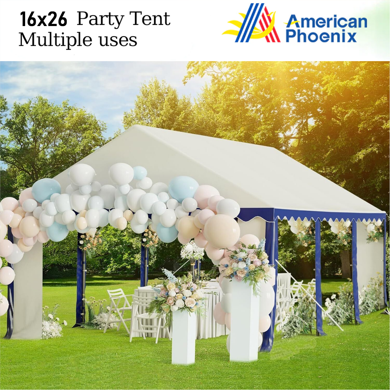 American Phoenix 16'x26' Party Tent- Blue + white - American Phoenix